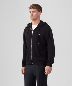 Organic Cotton Zipped Relaxed Fit Hoodie: Black