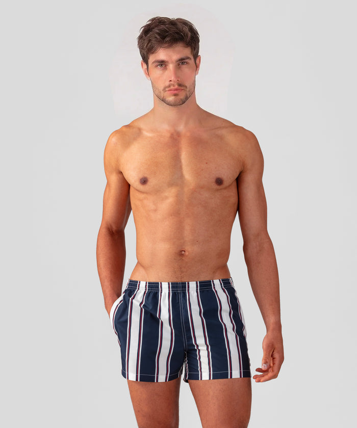 Swim Shorts w. Vertical Stripes: Navy