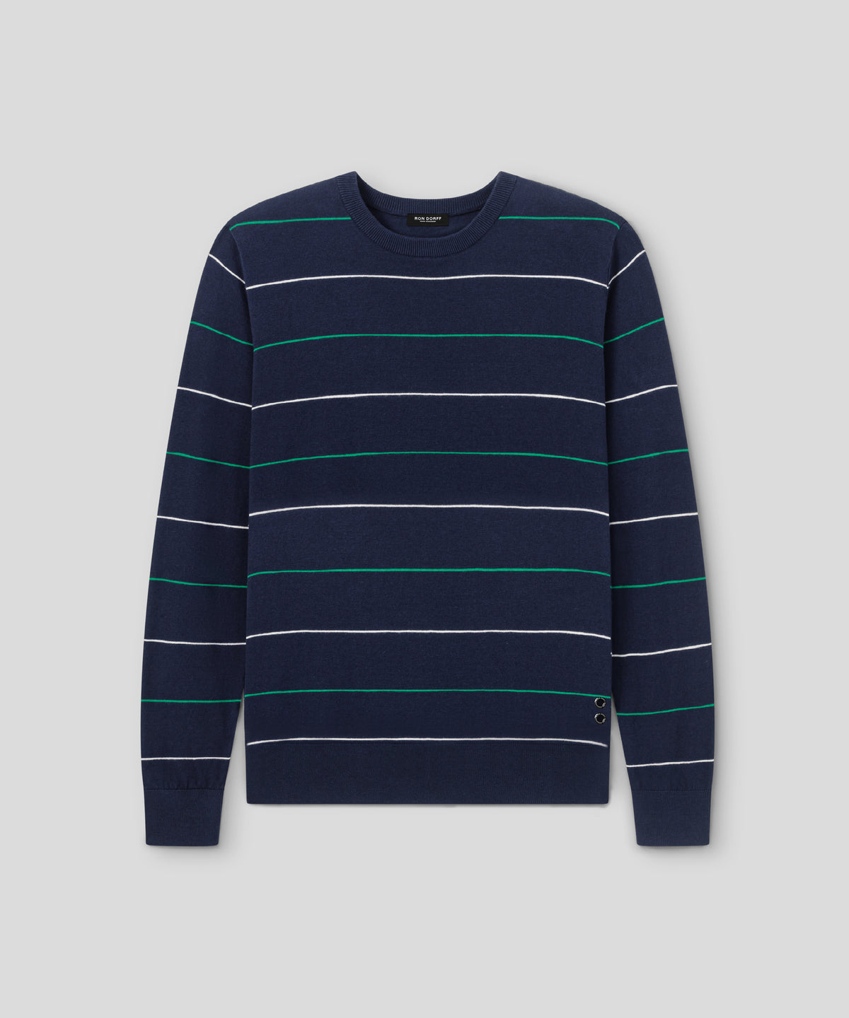 Cotton-Silk Cashmere Sweater w. Tennis Stripes: Navy