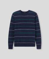 Cotton-Silk Cashmere Sweater w. Tennis Stripes: Navy