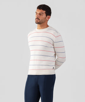 Cotton-Silk Cashmere Sweater w. Tennis Stripes: Off White