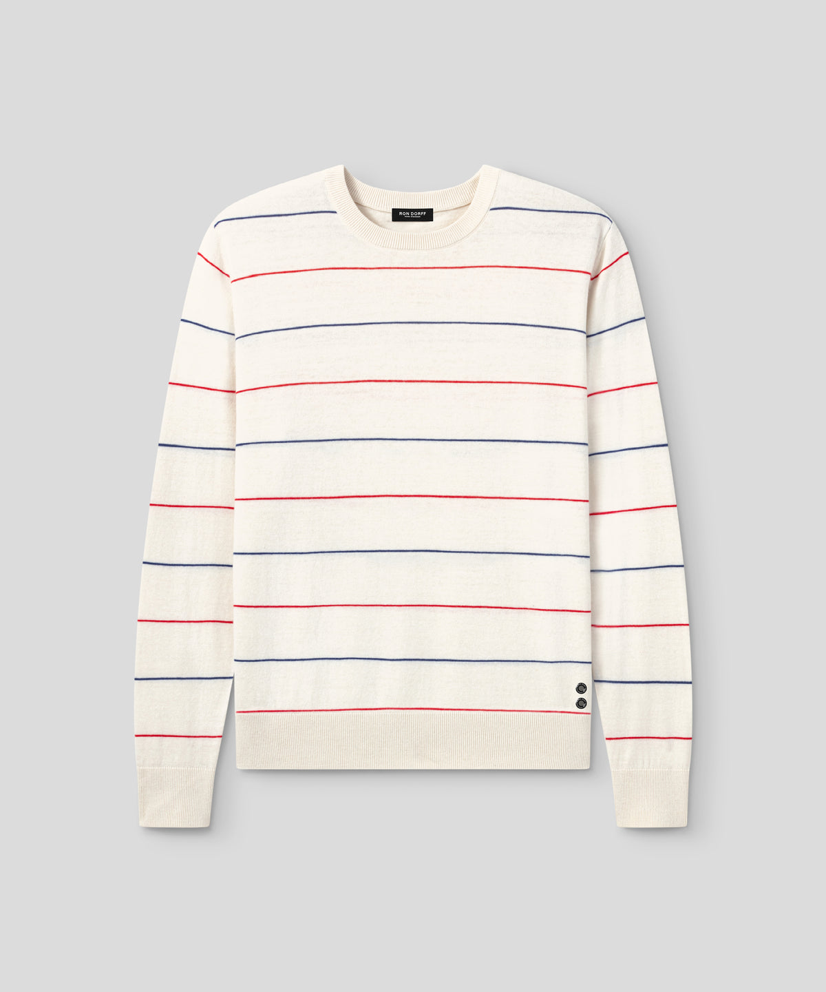 Cotton-Silk Cashmere Sweater w. Tennis Stripes: Off White