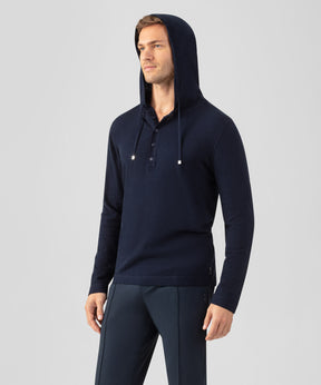 Light Cotton-Silk Hoodie Sweater: Navy