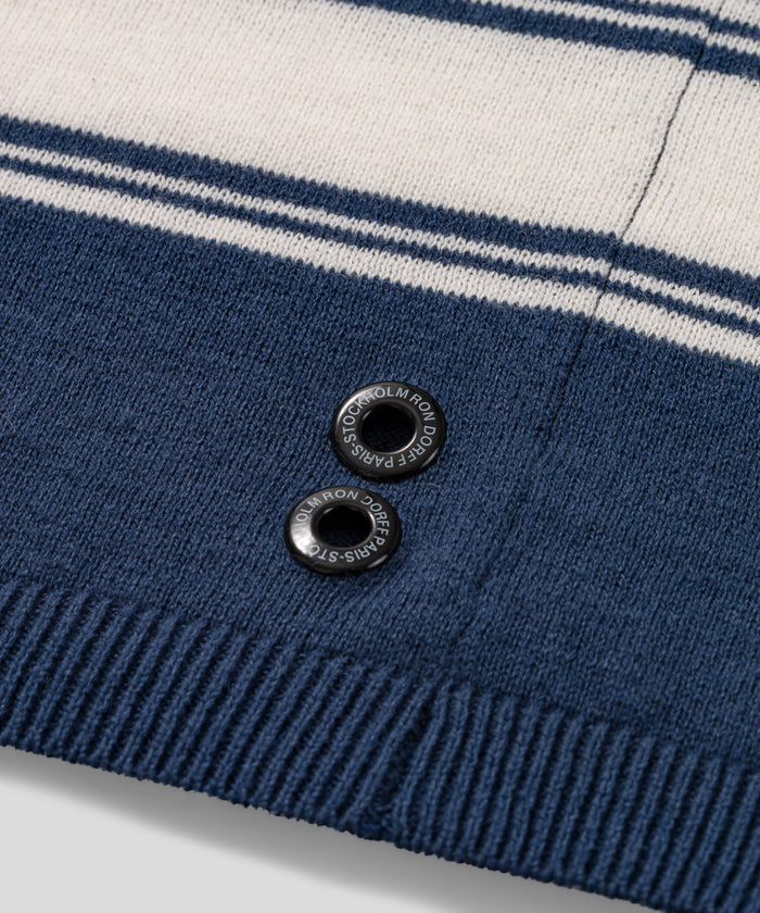 Cotton-Linen Henley Sweater: Deep Blue