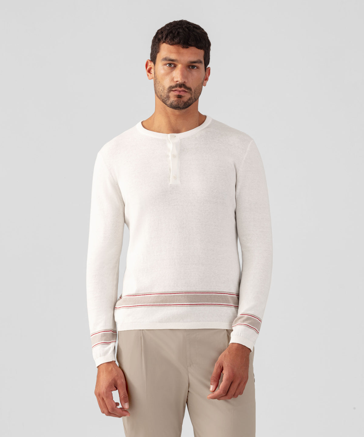 Cotton-Linen Henley Sweater: Off White