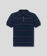 Cotton Piqué RD Polo w. Tennis Stripes: Navy