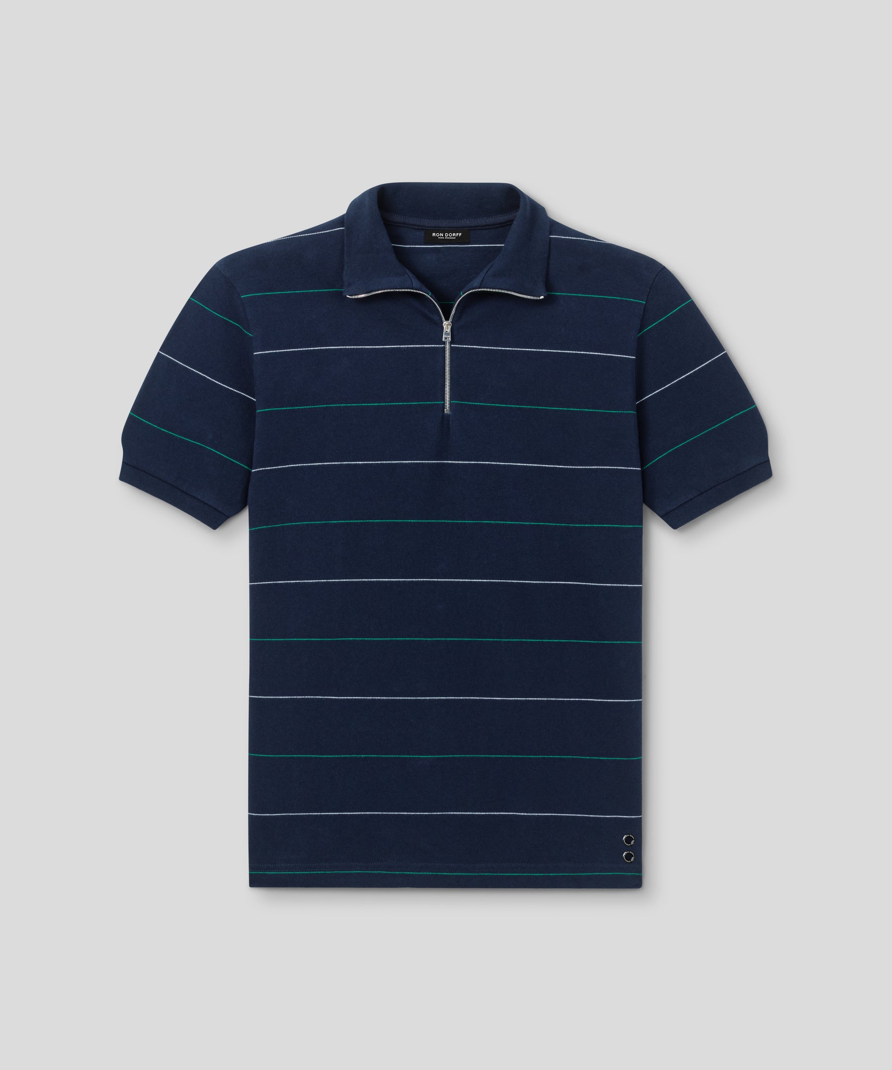 Cotton Piqué RD Polo w. Tennis Stripes: Navy