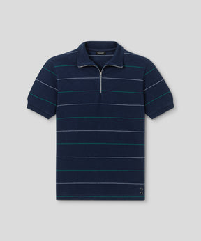 Cotton Piqué RD Polo w. Tennis Stripes: Navy