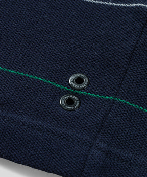 Cotton Piqué RD Polo w. Tennis Stripes: Navy