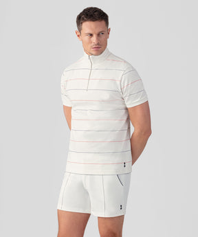 Cotton Piqué RD Polo w. Tennis Stripes: Off White