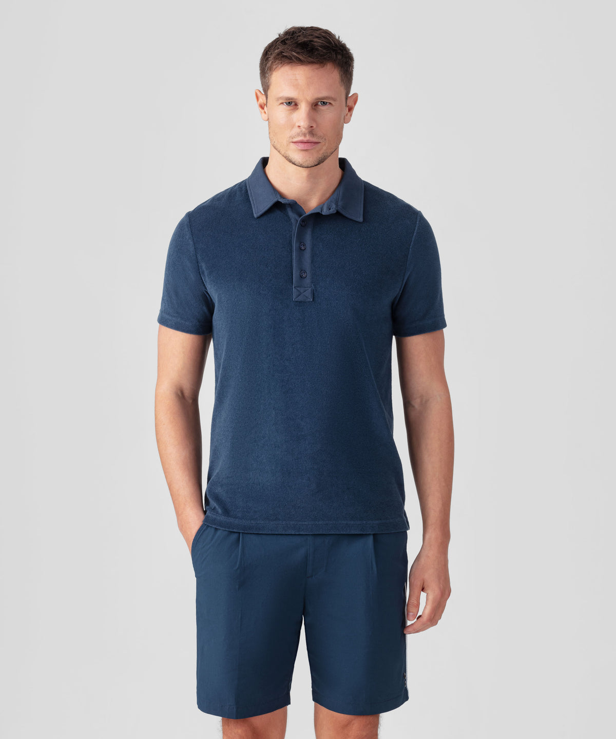 Cotton Terry Polo w. Piqué Collar: Deep Blue