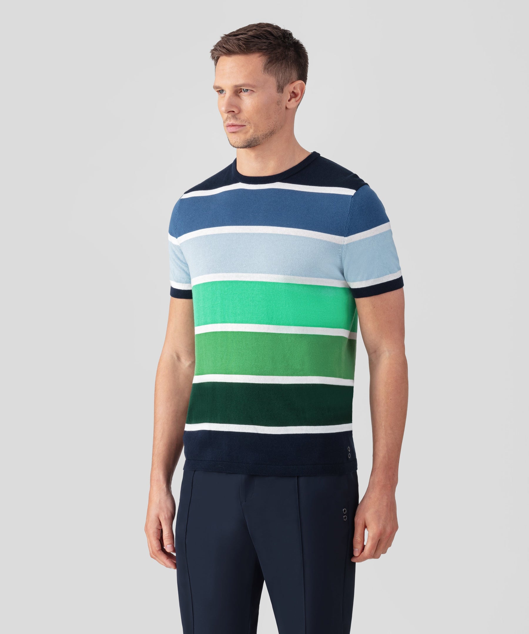 Knitted T-Shirt w. Big Stripes: Pine Green