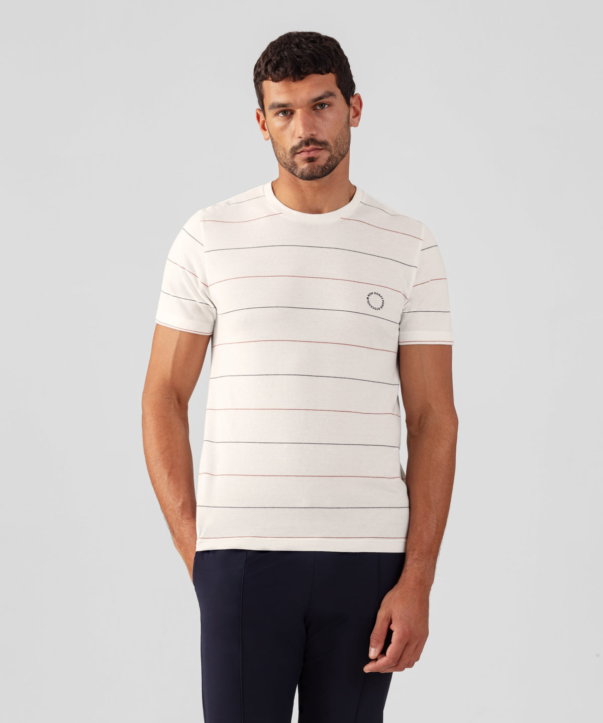 Cotton Piqué T-Shirt w. Tennis Stripes: Off White