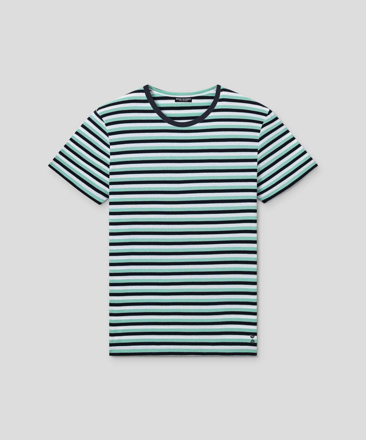 T-Shirt Eyelet Edition w. Tricolor Stripes: Grass Green/Navy/White