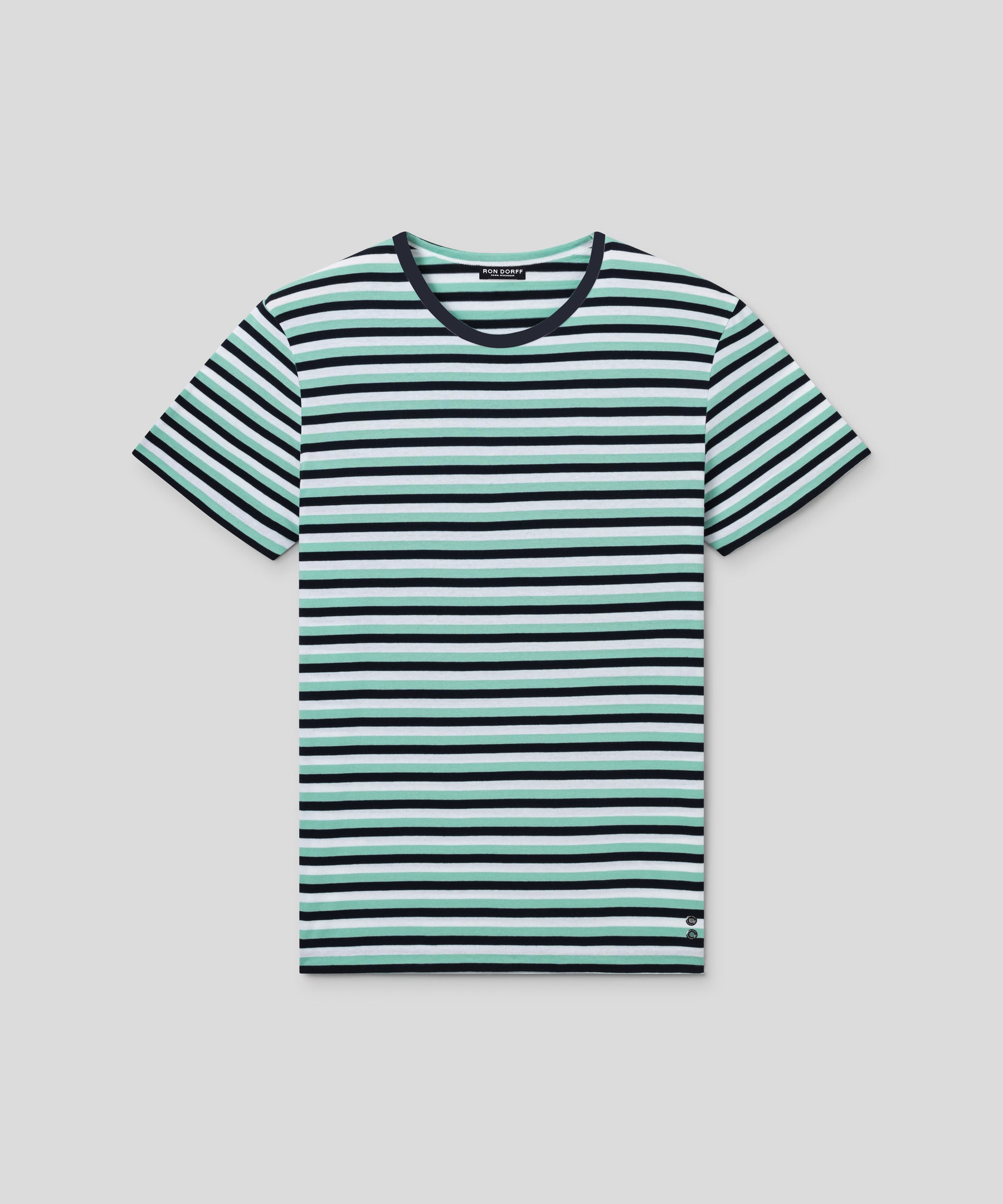 T-Shirt Eyelet Edition w. Tricolor Stripes: Grass Green/Navy/White