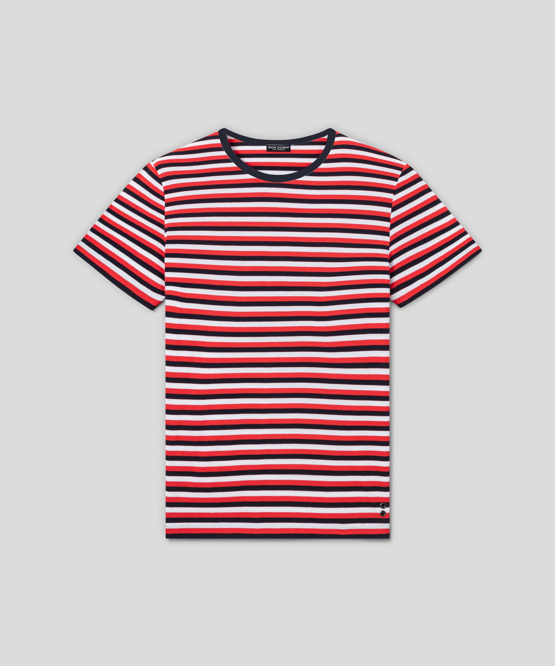 T-Shirt Eyelet Edition w. Tricolor Stripes: Summer Red/Navy/White