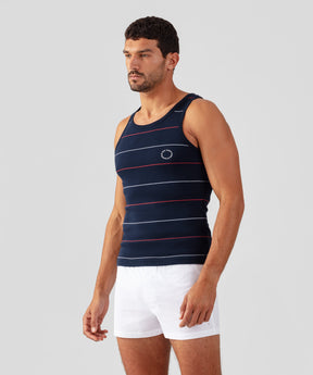 Ribbed Tank Top w. Tennis Stripes: Navy