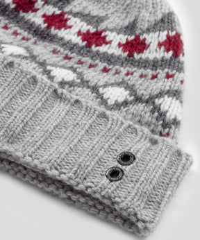 Wool Cashmere Beanie w. Nordic Pattern: Grey Melange