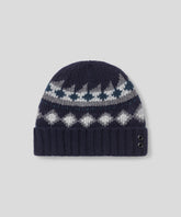 Wool Cashmere Beanie w. Nordic Pattern: Navy