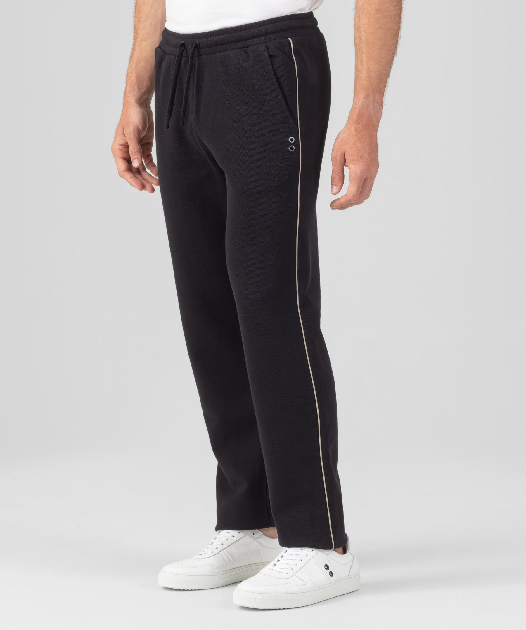 Cotton Piqué Pants w. Piping: Black