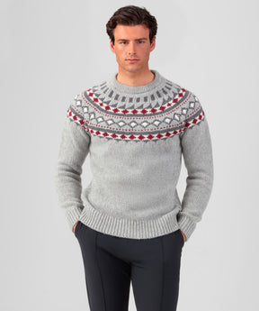 Wool Cashmere Sweater w. Nordic Pattern: Grey Melange