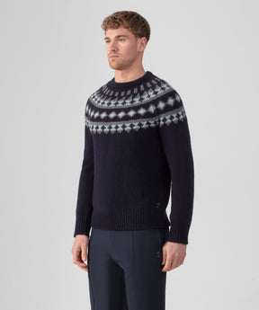 Wool Cashmere Sweater w. Nordic Pattern: Navy