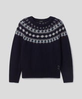 Wool Cashmere Sweater w. Nordic Pattern: Navy