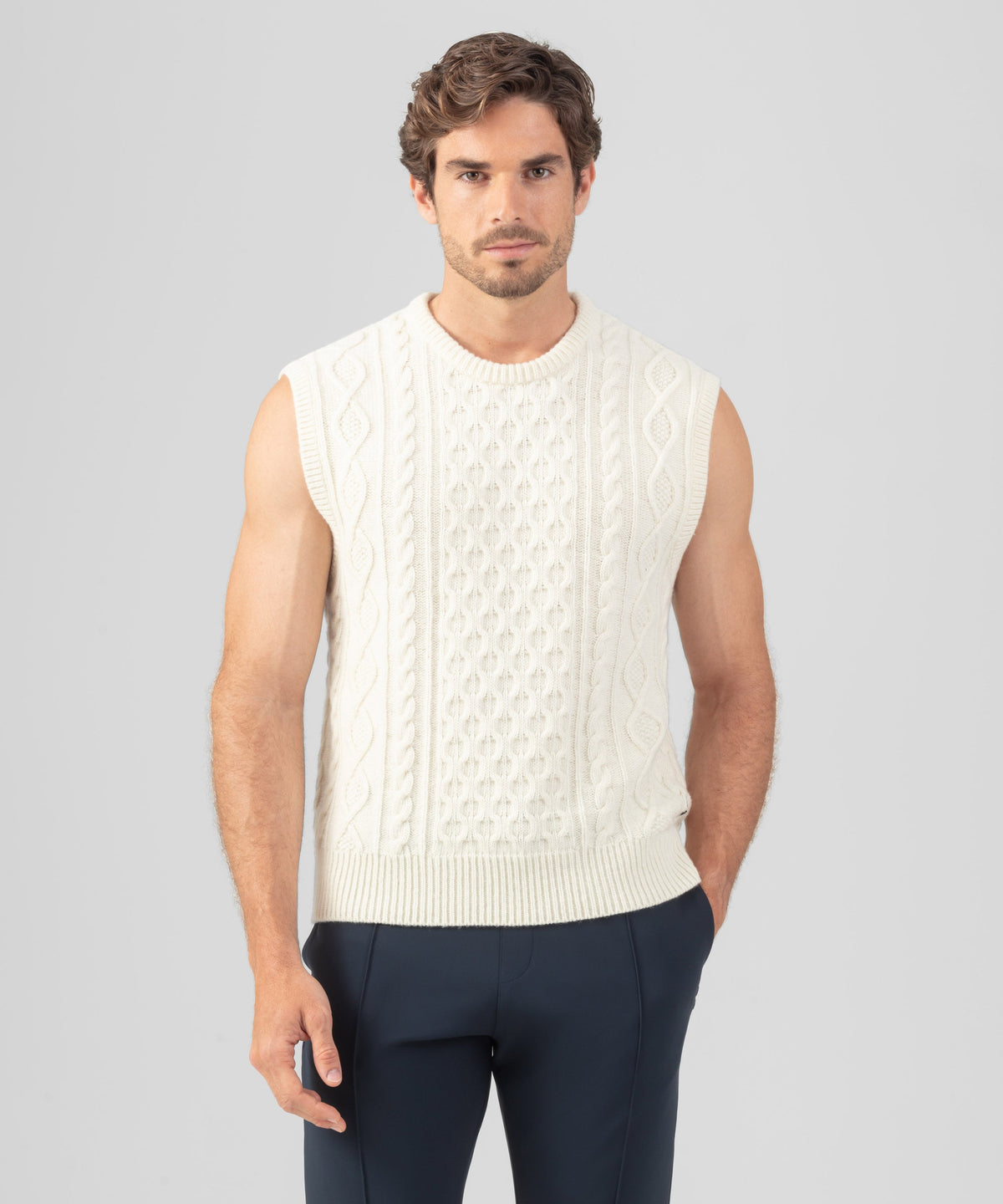 Wool Cashmere Telemark Sleeveless Sweater: Off White