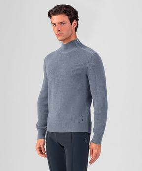 Wool Sweater w. Side-Collar Zip: Glacial Blue