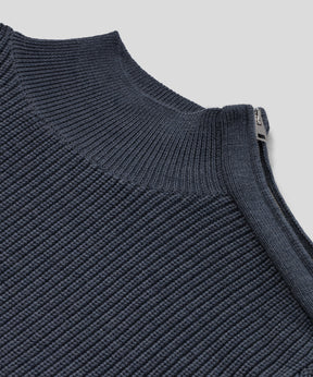 Wool Sweater w. Side-Collar Zip: Lava Grey