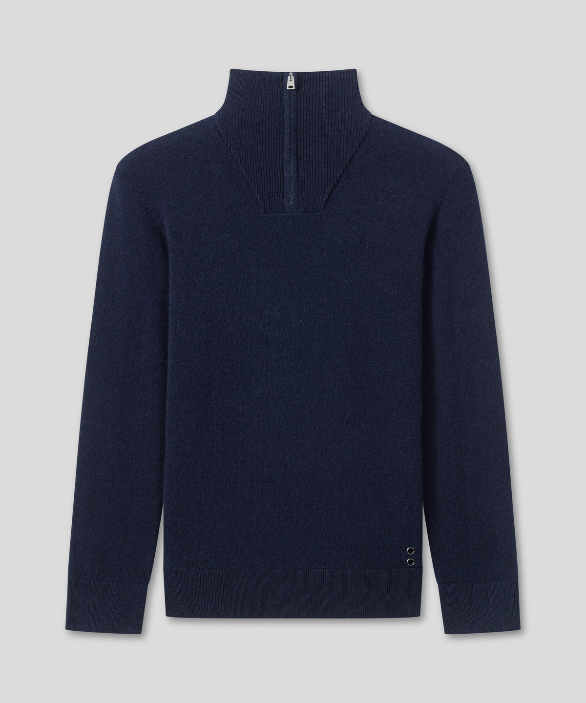 Wool Cashmere Sweater w. Front Chest Zip: Navy