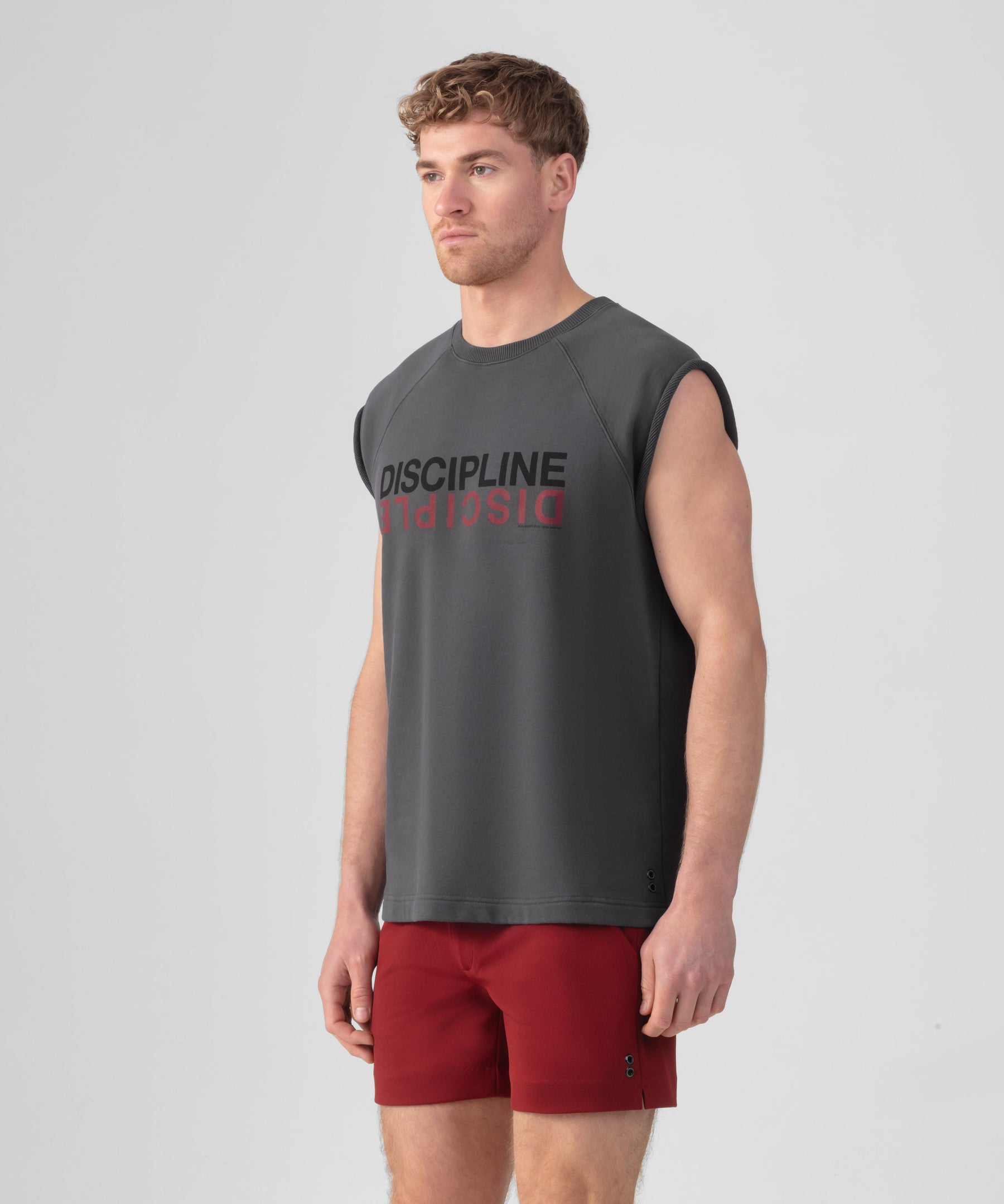 Organic Cotton Sleeveless Sweatshirt "DISCIPLINE DISCIPLE": Lava Grey