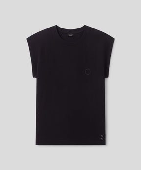 Cotton Piqué Sleeveless Sweatshirt w. Piping: Black