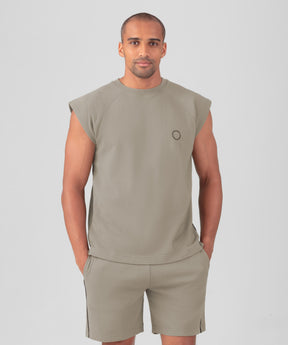 Cotton Piqué Sleeveless Sweatshirt w. Piping: Dusty Beige