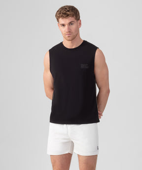 Organic Cotton Sleeveless T-Shirt w. Piping: Black