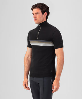 Cotton-Silk Polo w. Chest Stripes: Black