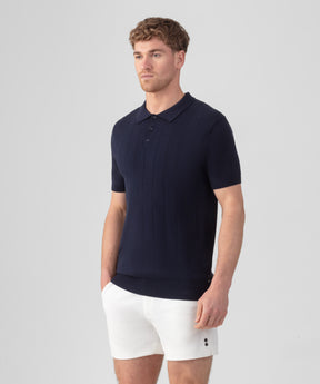 Cotton Tennis Polo w. Vertical Lines: Navy