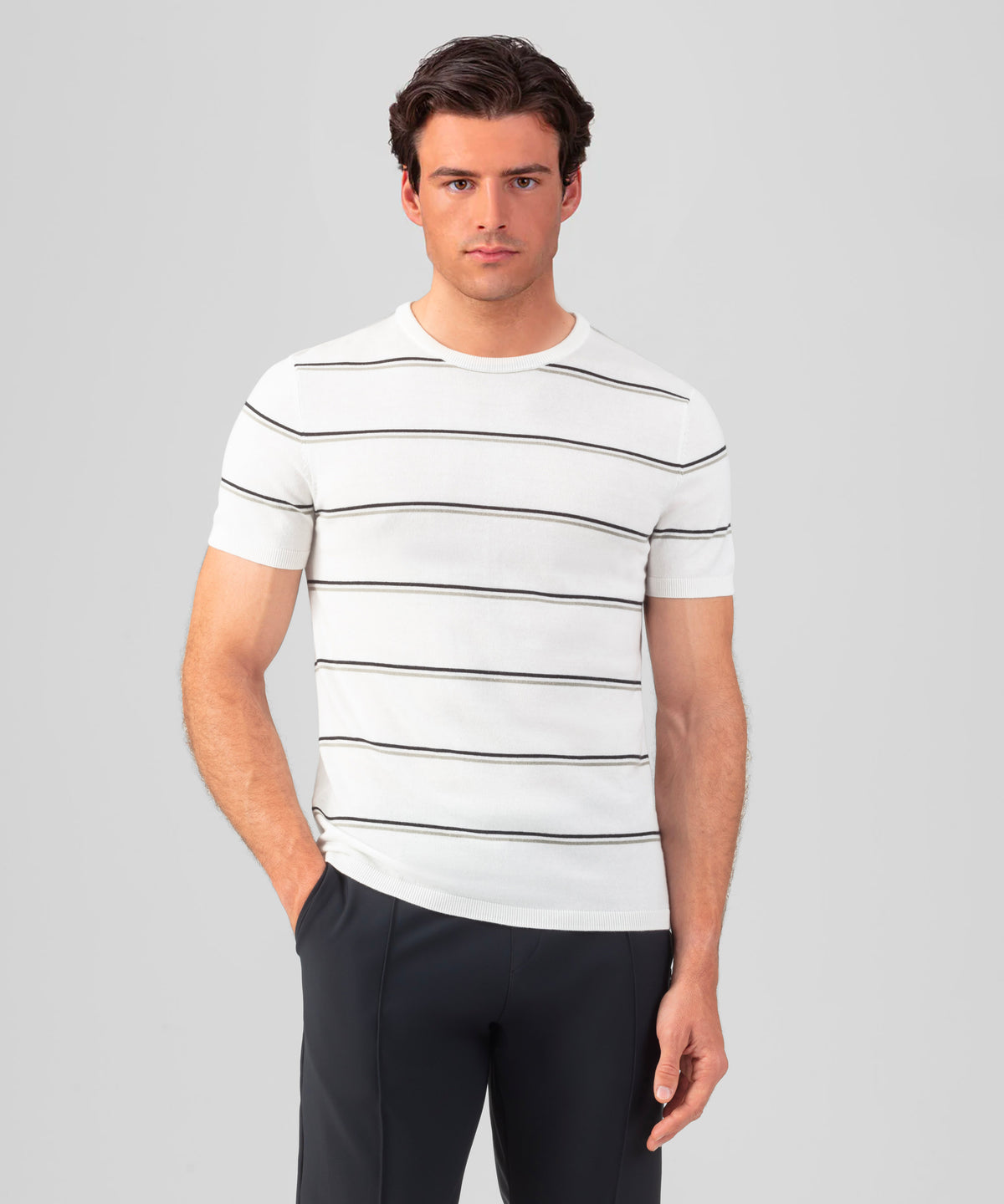 Knitted Striped T-Shirt: Off White