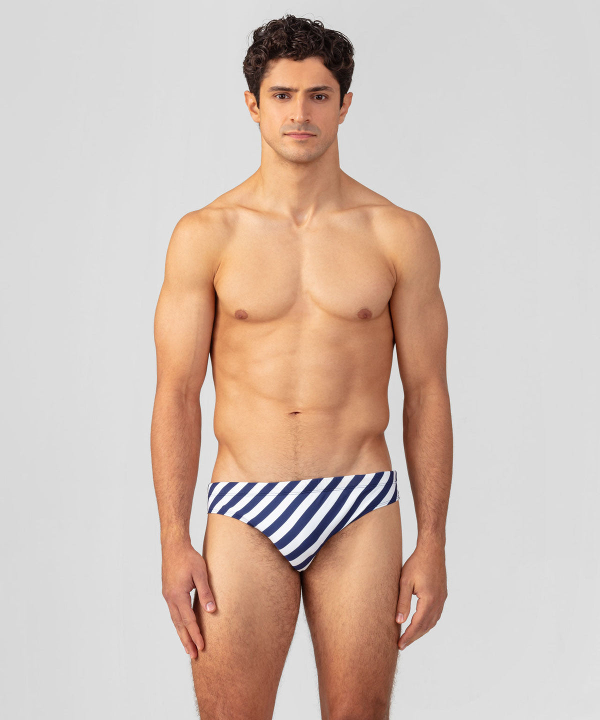 Slim Swim Briefs w. Vertical Stripes: Navy/White