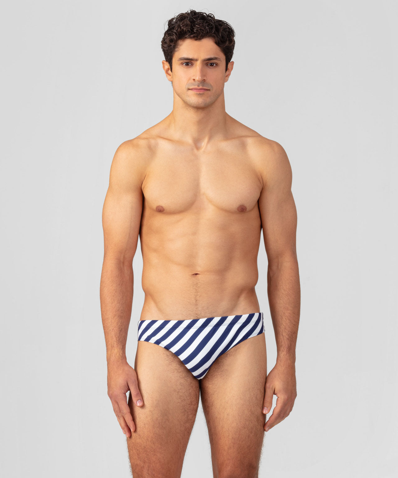 Slim Swim Briefs w. Vertical Stripes: Navy/White