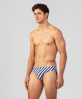 Slim Swim Briefs w. Vertical Stripes: Navy/White