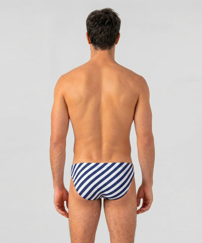 Slim Swim Briefs w. Stripes: Navy/White