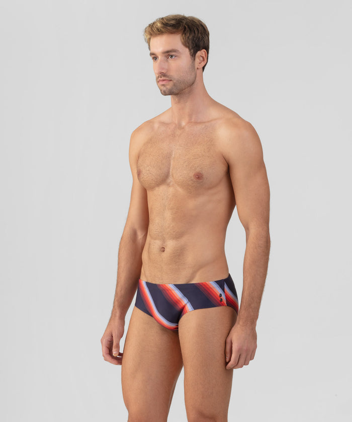 Swim Briefs w. Diagonal Stripes: Navy