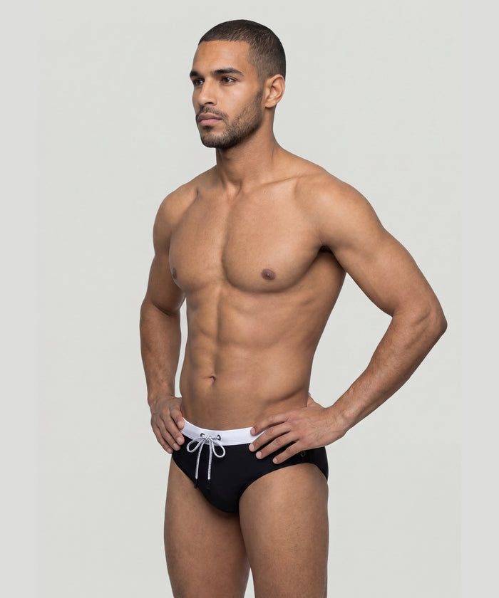 Swim Briefs w. Waistband: Black