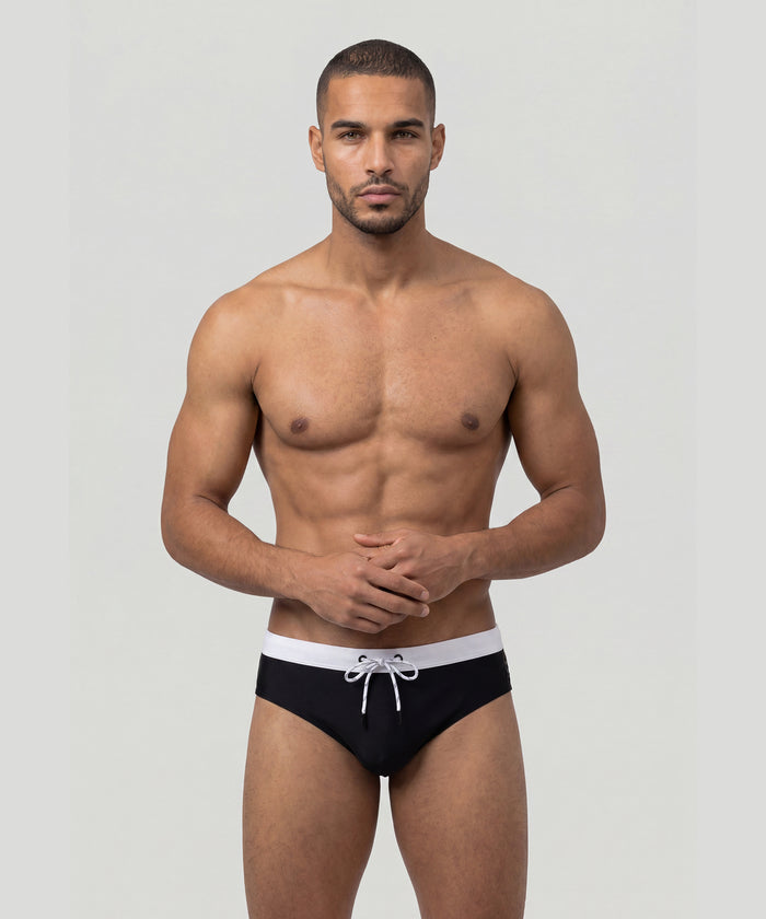 Swim Briefs w. Waistband: Black