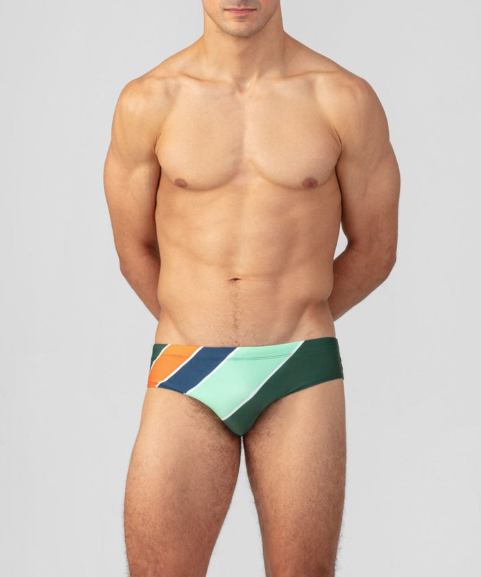 Swim Briefs w. Diagonal Retro Stripes: Cactus