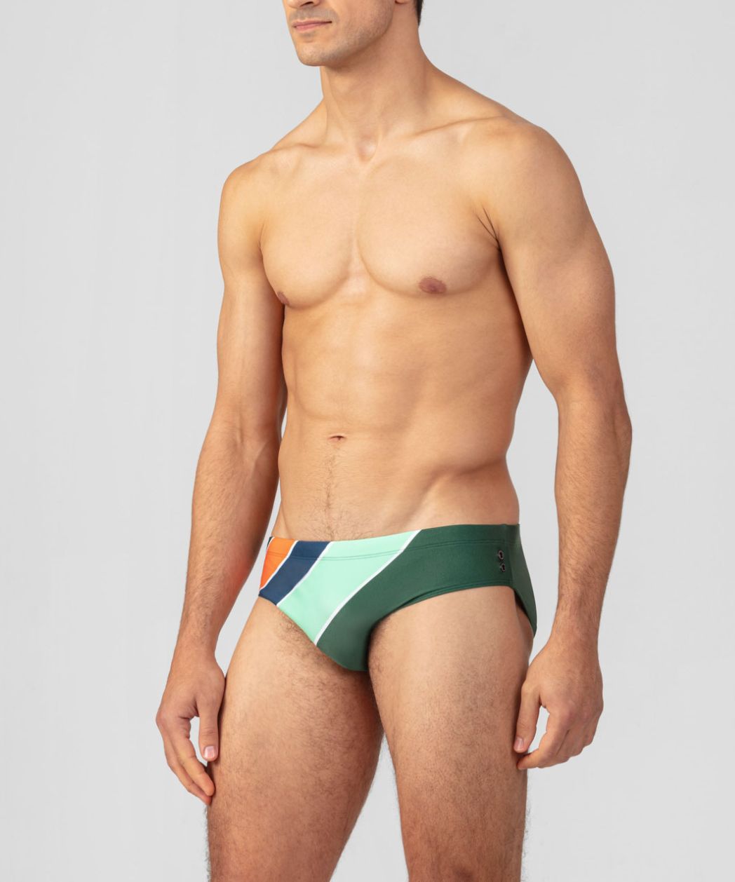 Swim Briefs w. Diagonal Retro Stripes: Cactus