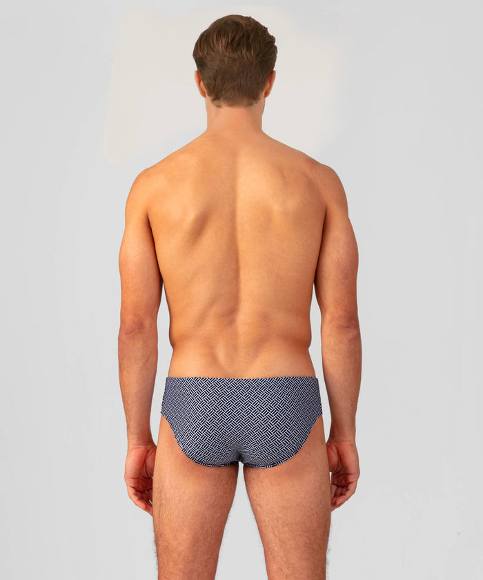 Swim Briefs w. Graphic Pattern: Navy