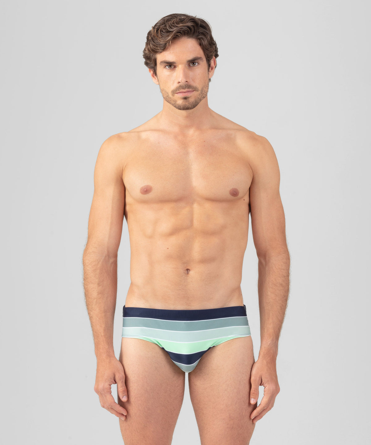 Swim Briefs w. Placed Stripes: Aquamarine