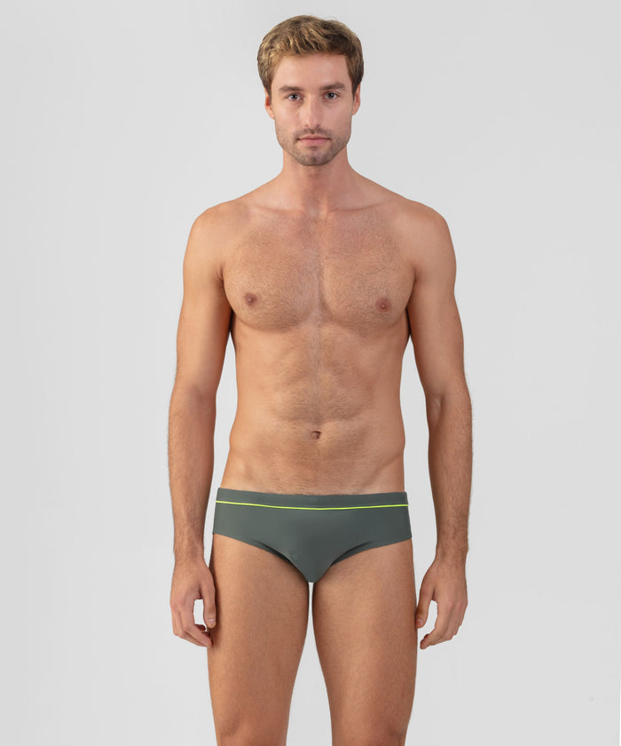 Swim Briefs w. Neon Piping: Green Shadow/Neon Yellow